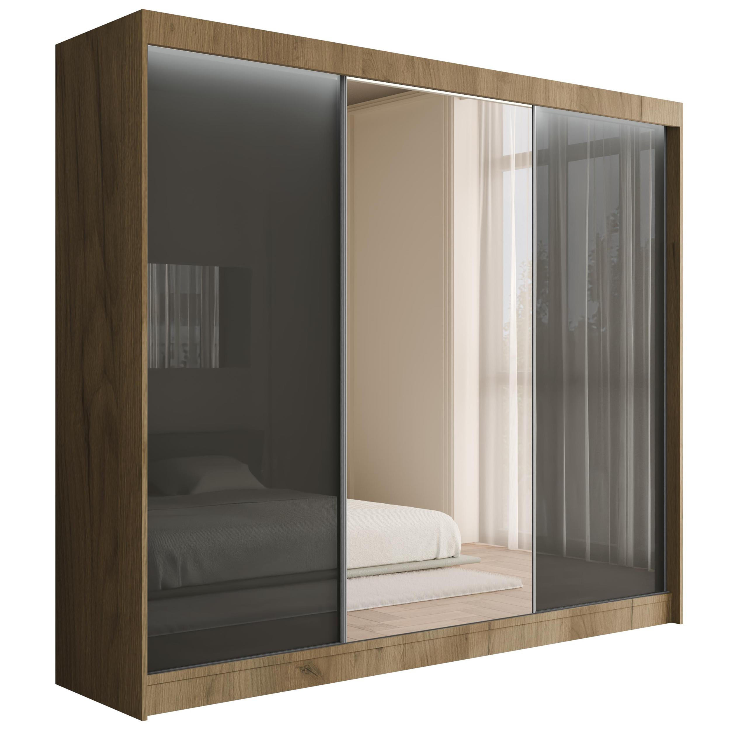 KLEIDERSCHRANK VESLI mit LED - 250 cm - Braun|Grau - Braun/Grau, Holzwerkstoff (250/215/61cm) - ALTDECOR