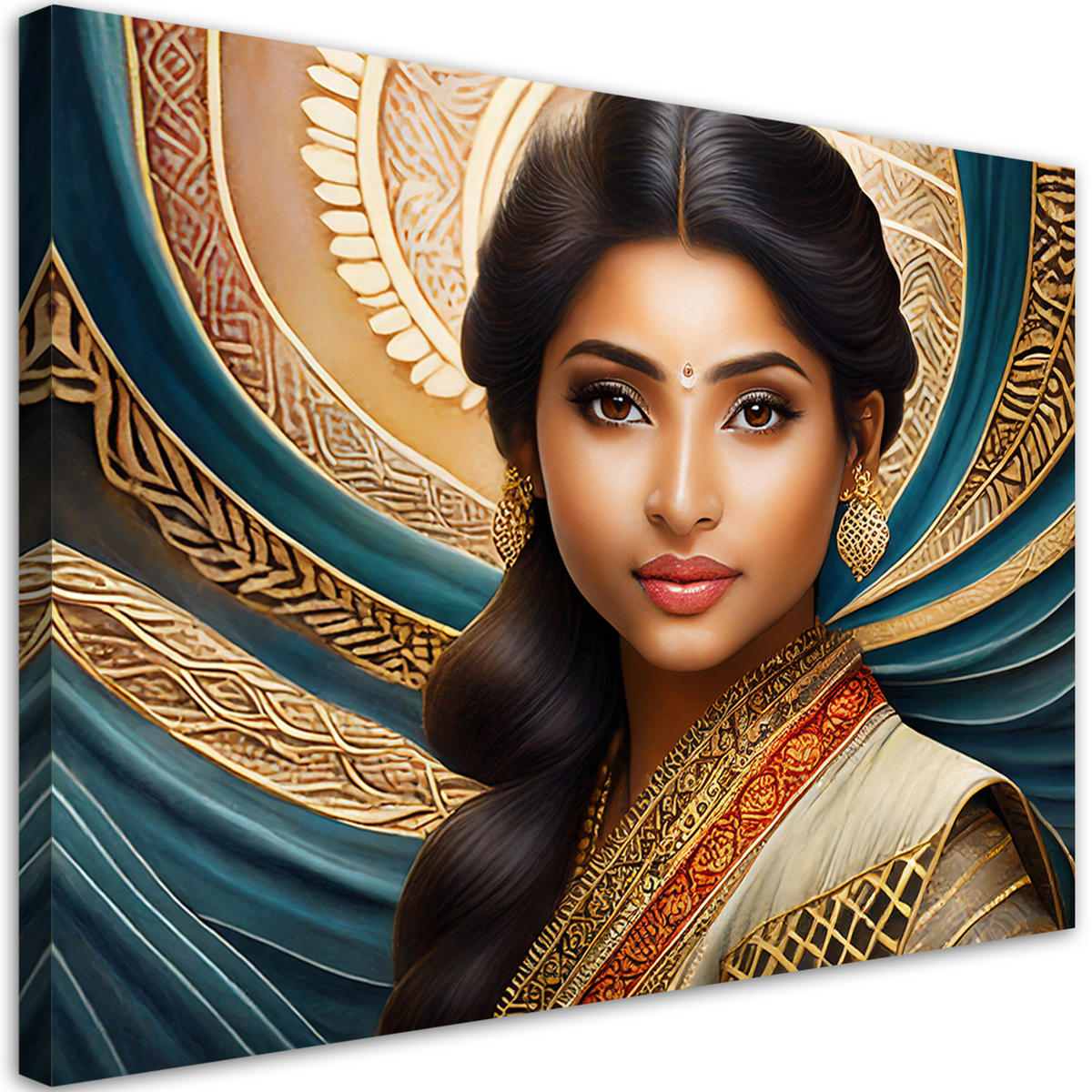 WANDBILD frau porträt mandala - Beige, Textil (60/40cm) - Feeby