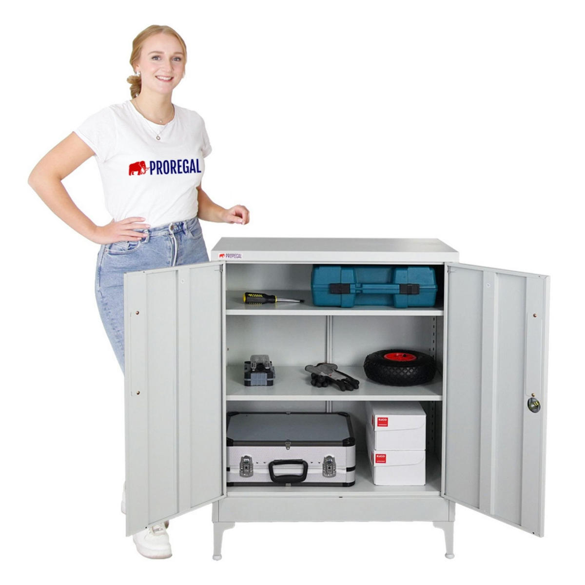 AKTENSCHRANK Elephant 2er-Set 2 Ebenen Lichtgrau 90x80x40cm - Hellgrau, Metall (160/90/40cm) - PROREGAL