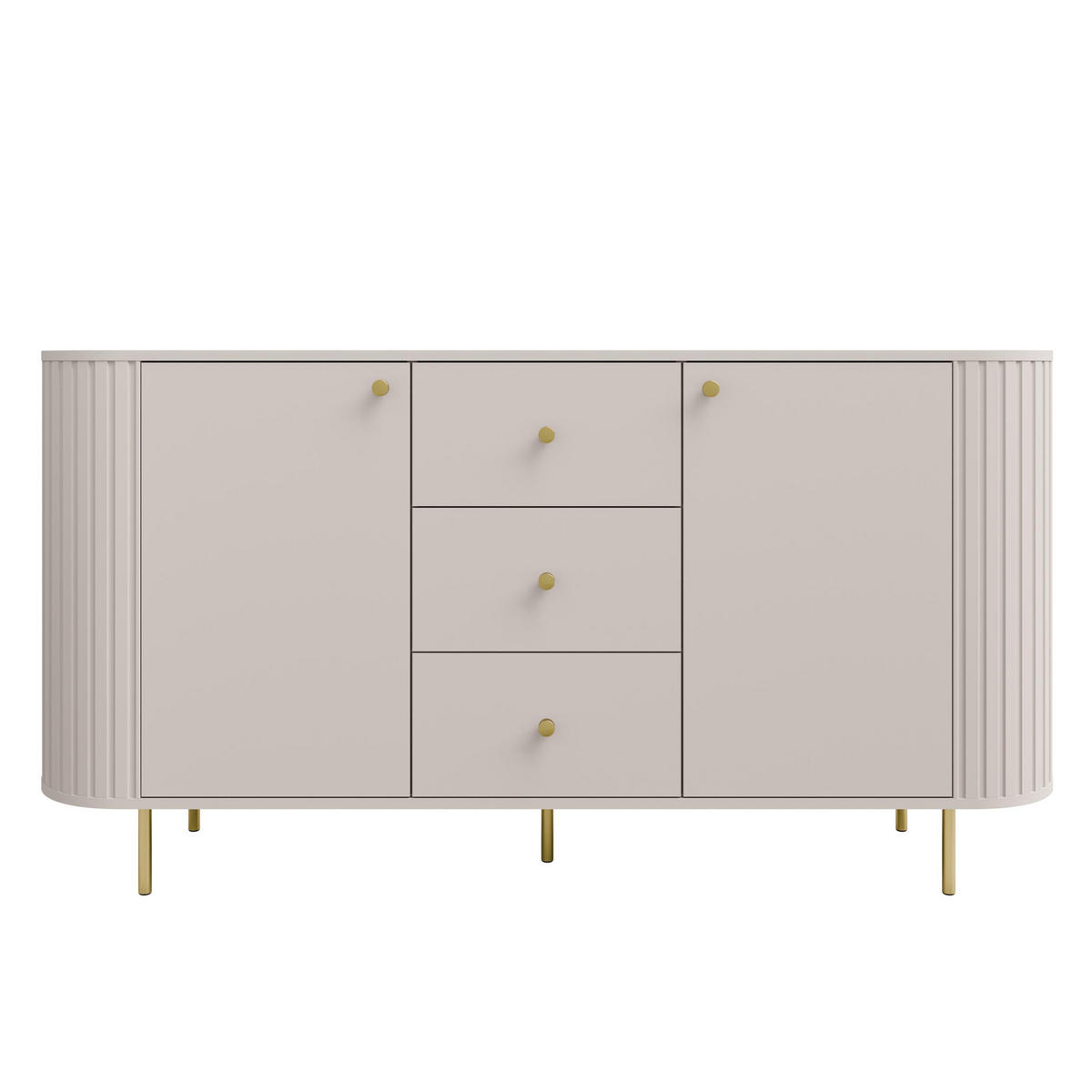 SIDEBOARD Halay Beige, 2 Türen & 3 Schubladen Moderne Rillenstruktur 164,6 cm - Beige/Goldfarben, Holzwerkstoff/Metall (164.6/85.4/42.3cm) - AX Living