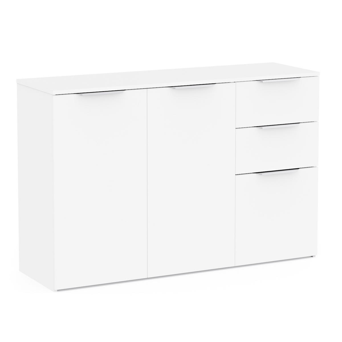 SIDEBOARD mit 3 Türen und 2 Schubladen, mattweiß 119,5/37,3/78,4 cm - Weiß, Holzwerkstoff (37.3/78.4/127cm) - Calicosy