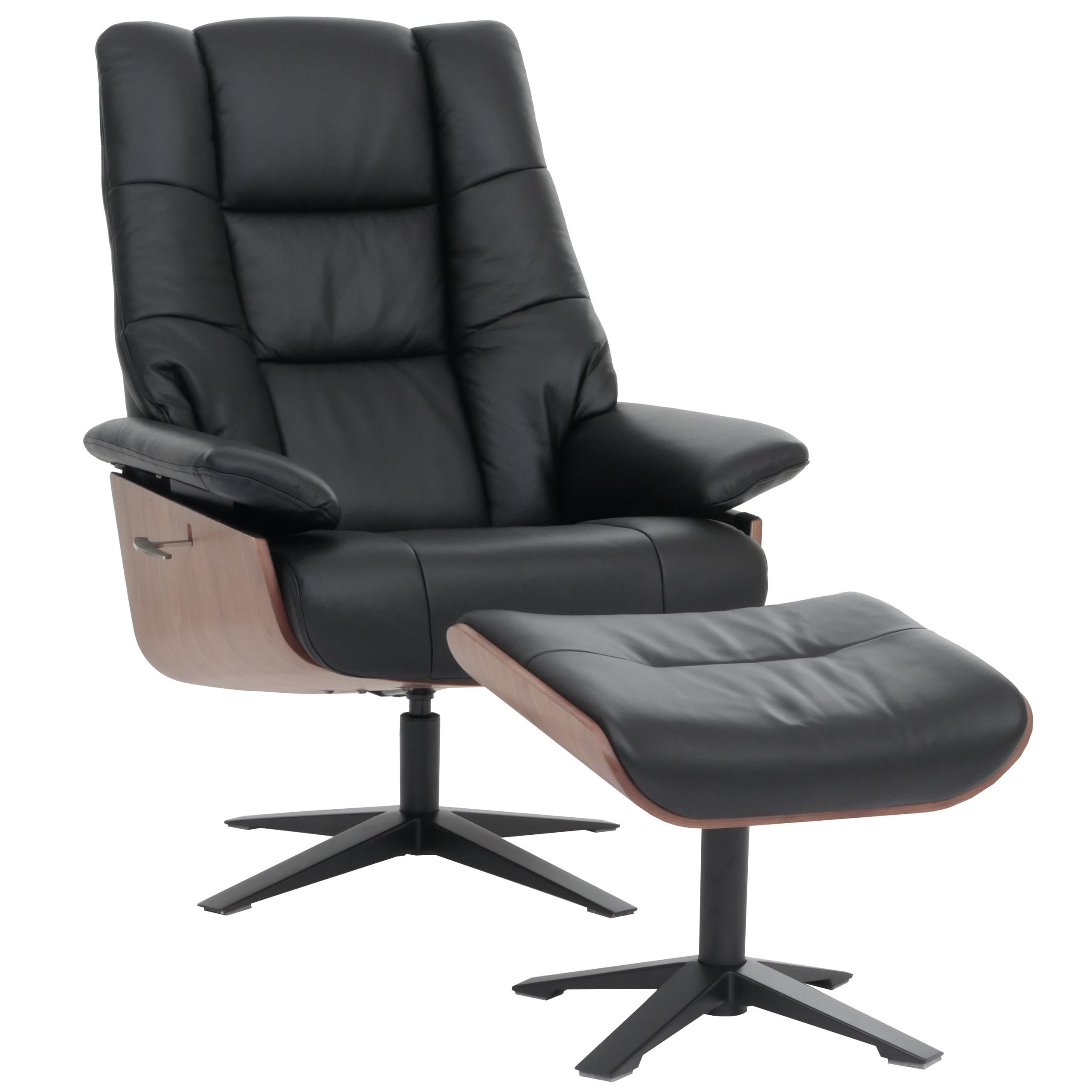 RELAXSESSEL + HOCKER Schwarz - Schwarz, Leder (81/125/106cm) - MCW