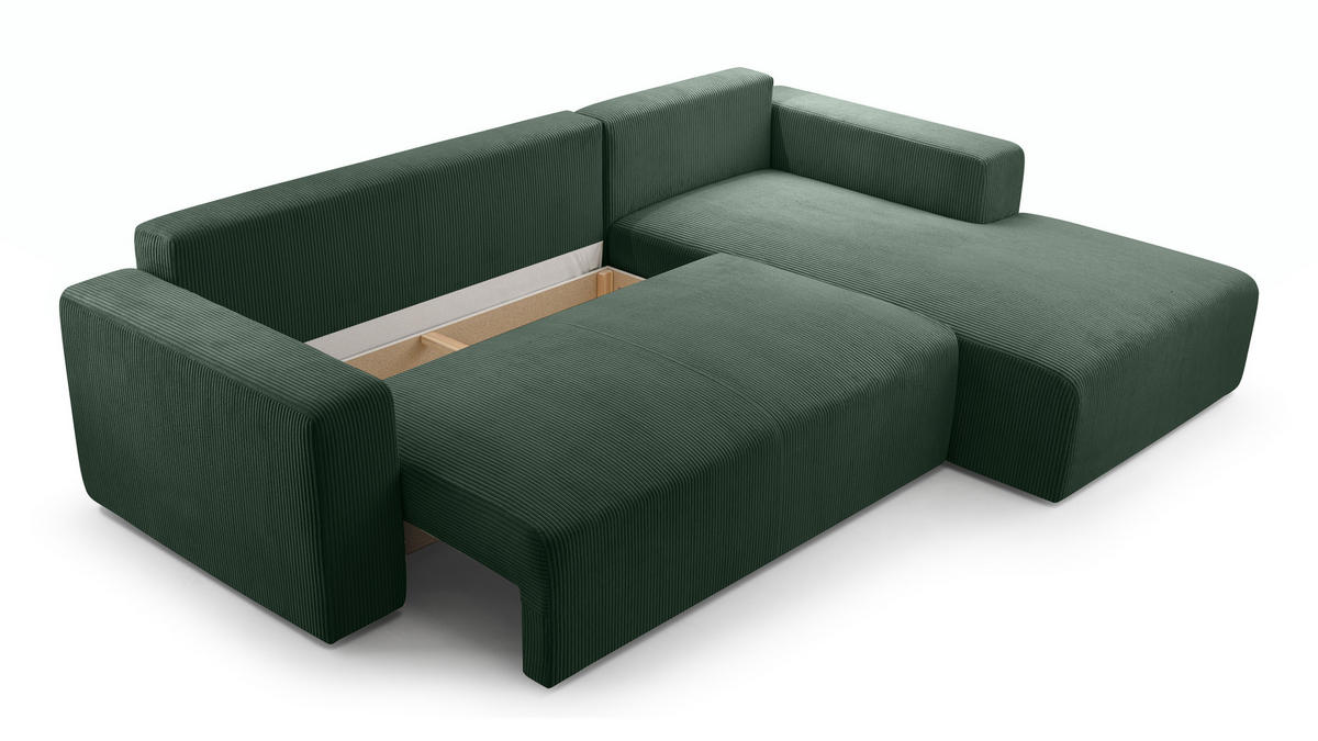 ECKSOFA L Form Catea Dunkelgrün 279/145/84 cm Rechts mit Schlaffunktion - Schwarz/Grün, Kunststoff/Textil (279/145cm) - AX Living
