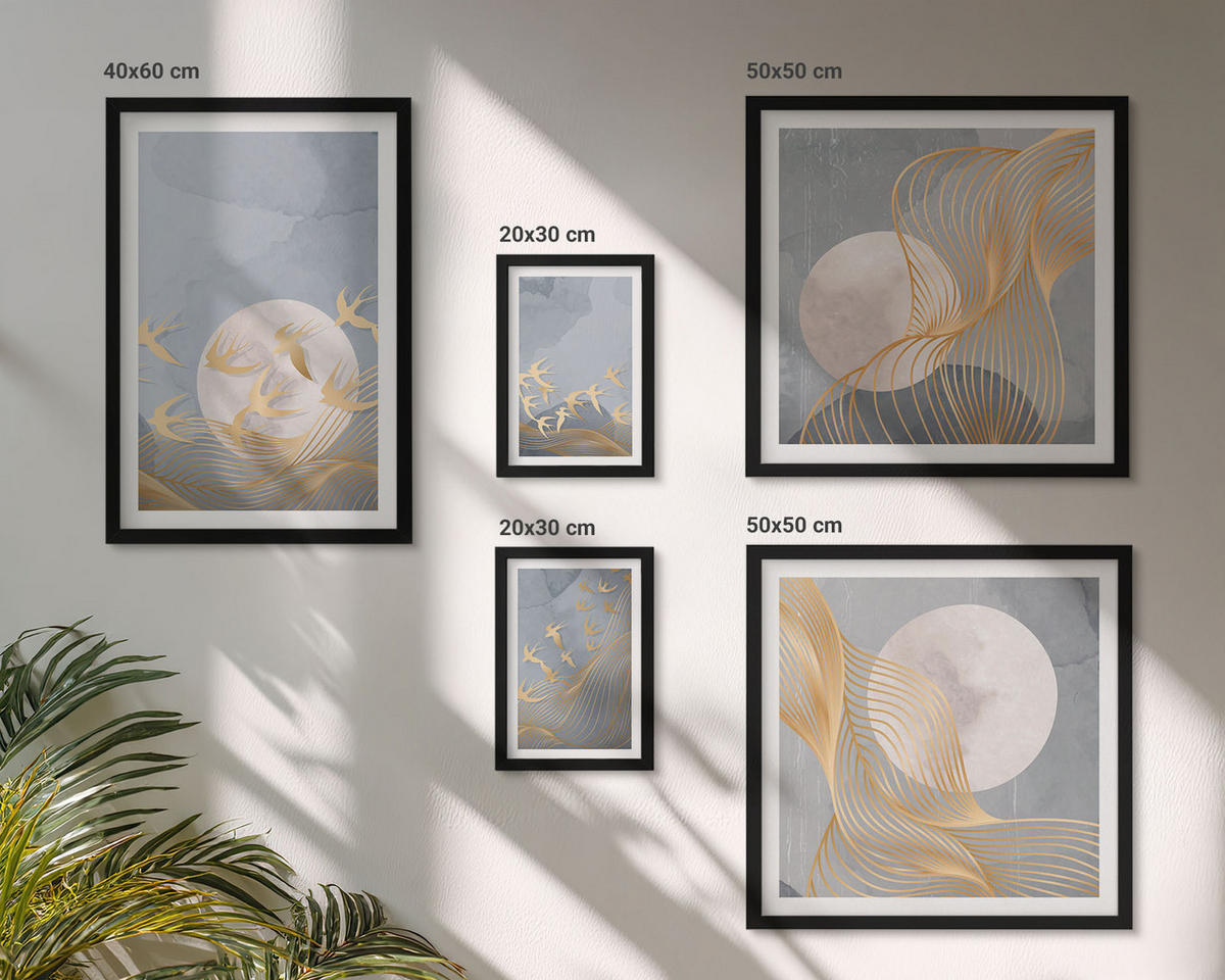 BILDER SET 5er Set - 50x50 cm & 20x30 cm & 40x60 cm Schwarzer Rahmen - Weiße Pferde - Schwarz, Kunststoff (40/60cm) - TULUP