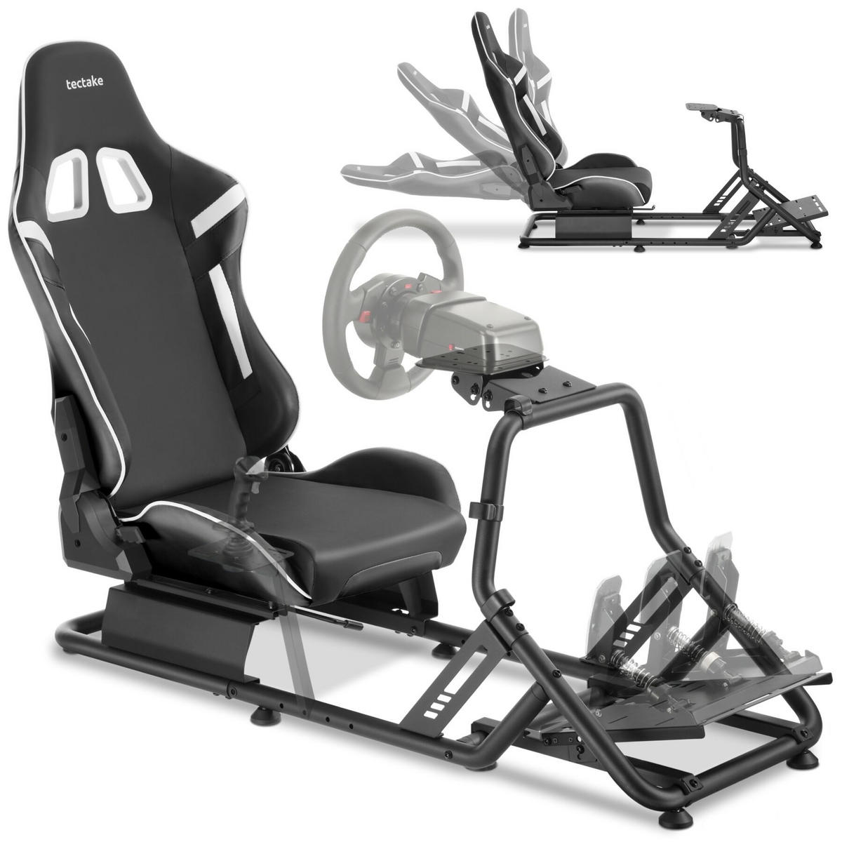 SIM-RACING-COCKPIT Play, GT-Style Rennsitz,57 x 144 x 108,5 cm, schwarz - Schwarz, Metall (57/62/220cm) - tectake