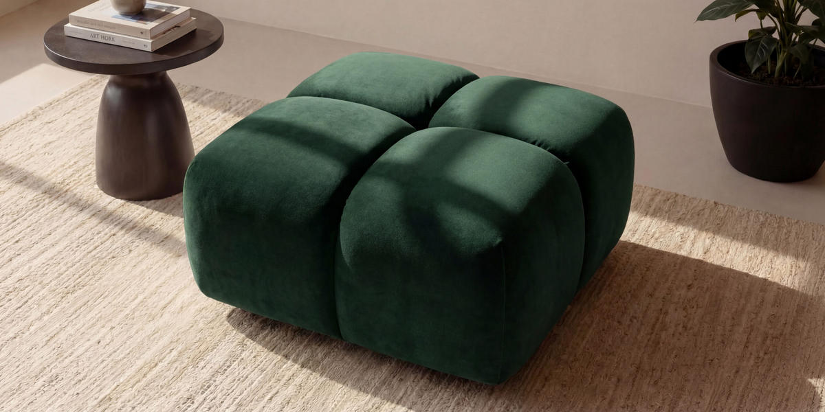 HOCKER, Pouf, Veloursstoff Bluvel, Grün, Averro - Grün, Holz (88/42/88cm) - Kaiser Möbel