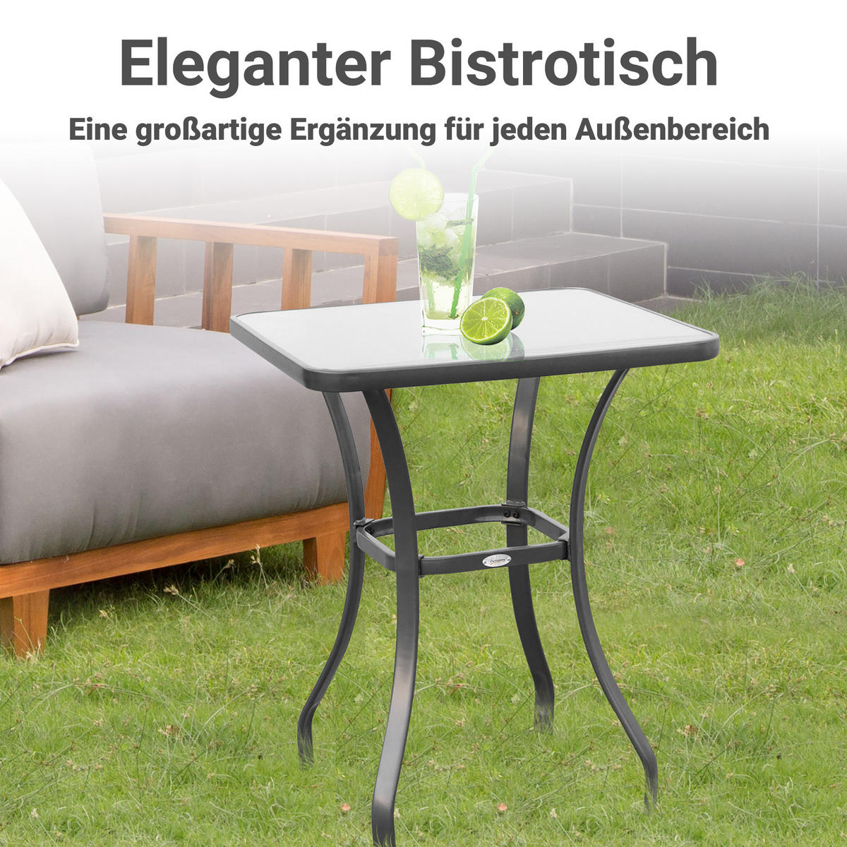 GARTENTISCH, Metall, Hartglas, Schwarz - Schwarz, Metall (68.5/68.5/84cm) - Outsunny