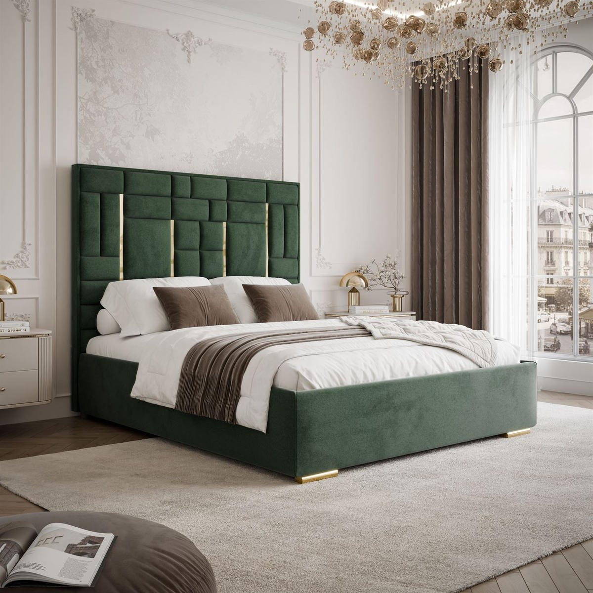 POLSTERBETT BRIGITTE GOLD mit Bettkasten 140x200 cm Element 12 - Grün, Textil (140/200cm) - Lookway