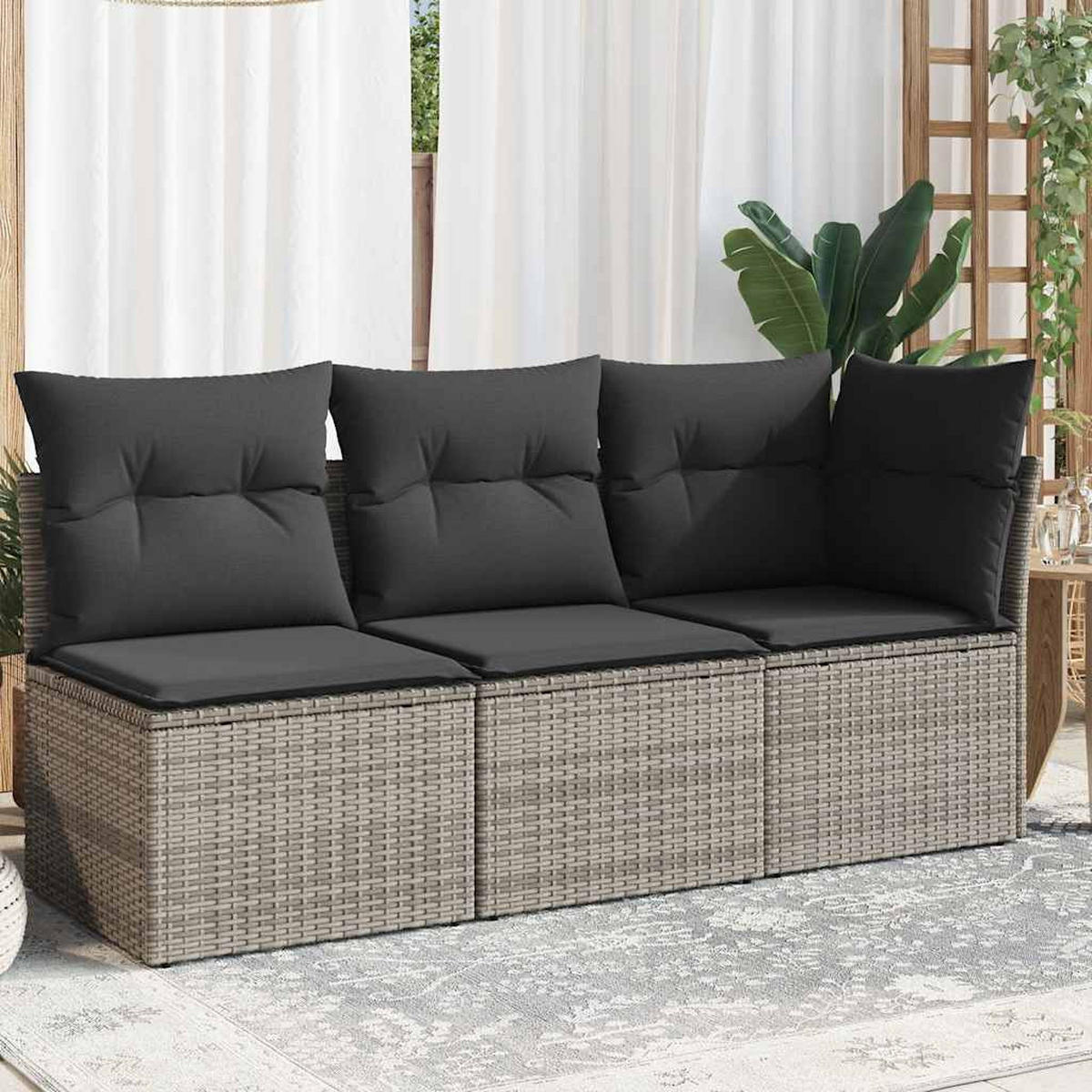 LOUNGESOFA mit Dunkelgrau Kissen, 3-Sitzer, 172/62/69 cm, aus Poly Rattan, Grau - Grau, Kunststoff (62/69/172cm) - vidaXL