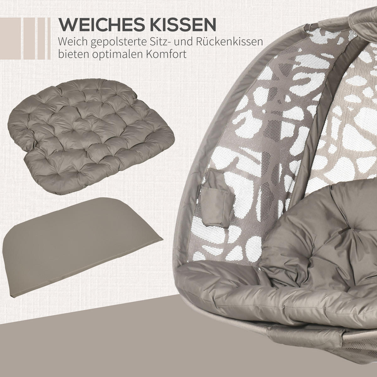 HÄNGESESSEL, Stahl, Polyester, Sand - Sandfarben, Kunststoff/Metall (103/172/130cm) - Outsunny