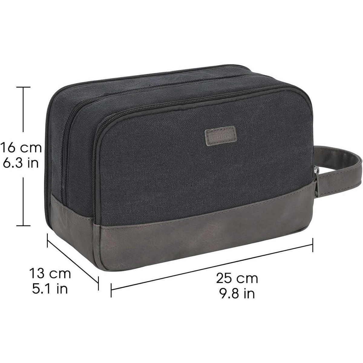KULTURTASCHE Herren Schwarz Wasserabweisend Canvas Kunstleder 25 cm - Schwarz, Textil (16/13/25cm)