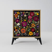 SIDEBOARD MIDNIGHT GARDEN, Eichefarben, 57,5x42x70,5 cm, Schwarze Metall-Sternfüße - Eichefarben/Multicolor, Holzwerkstoff/Metall (57.5/70.5/42cm) - SpaceRebels