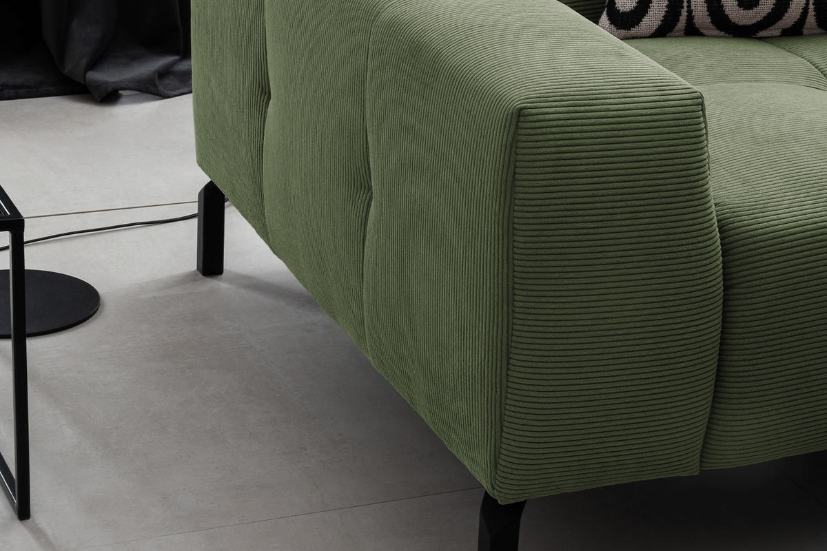 ECKSOFA MIT MOTORISCHEM SITZVORZUG OHIO Grün Cord - Schwarz/Grün, Textil/Metall (311/219cm) - KAWOLA