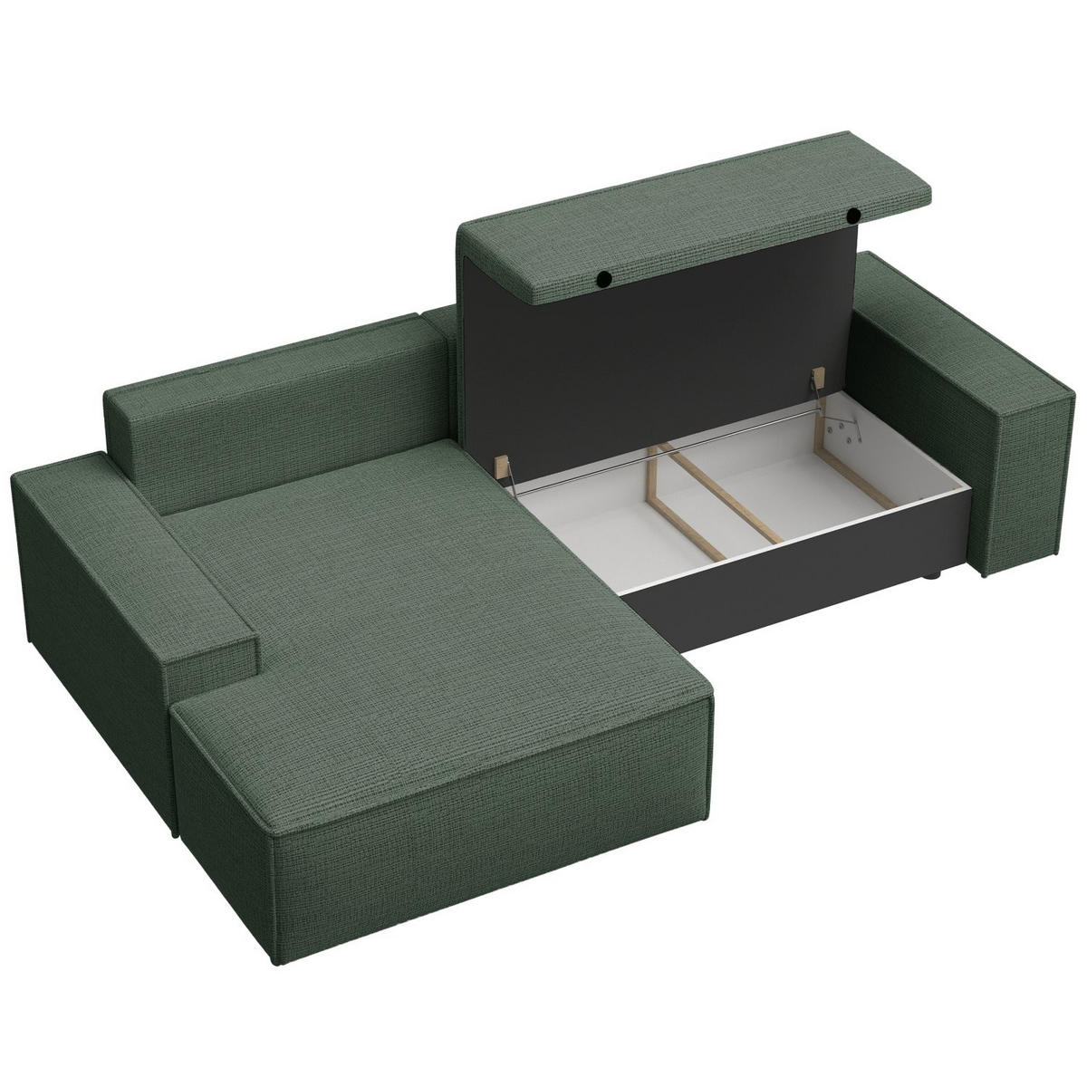 ECKSOFA Farese New Salbeigrün Chenille - Salbeigrün/Schwarz, Kunststoff/Textil (267/167cm) - Selsey