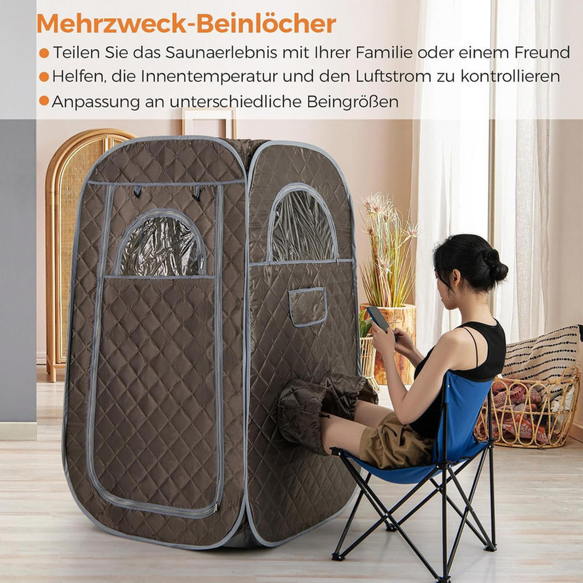 DAMPFSAUNA Tragbare grau - Grau, Textil (89/149/89cm) - COSTWAY