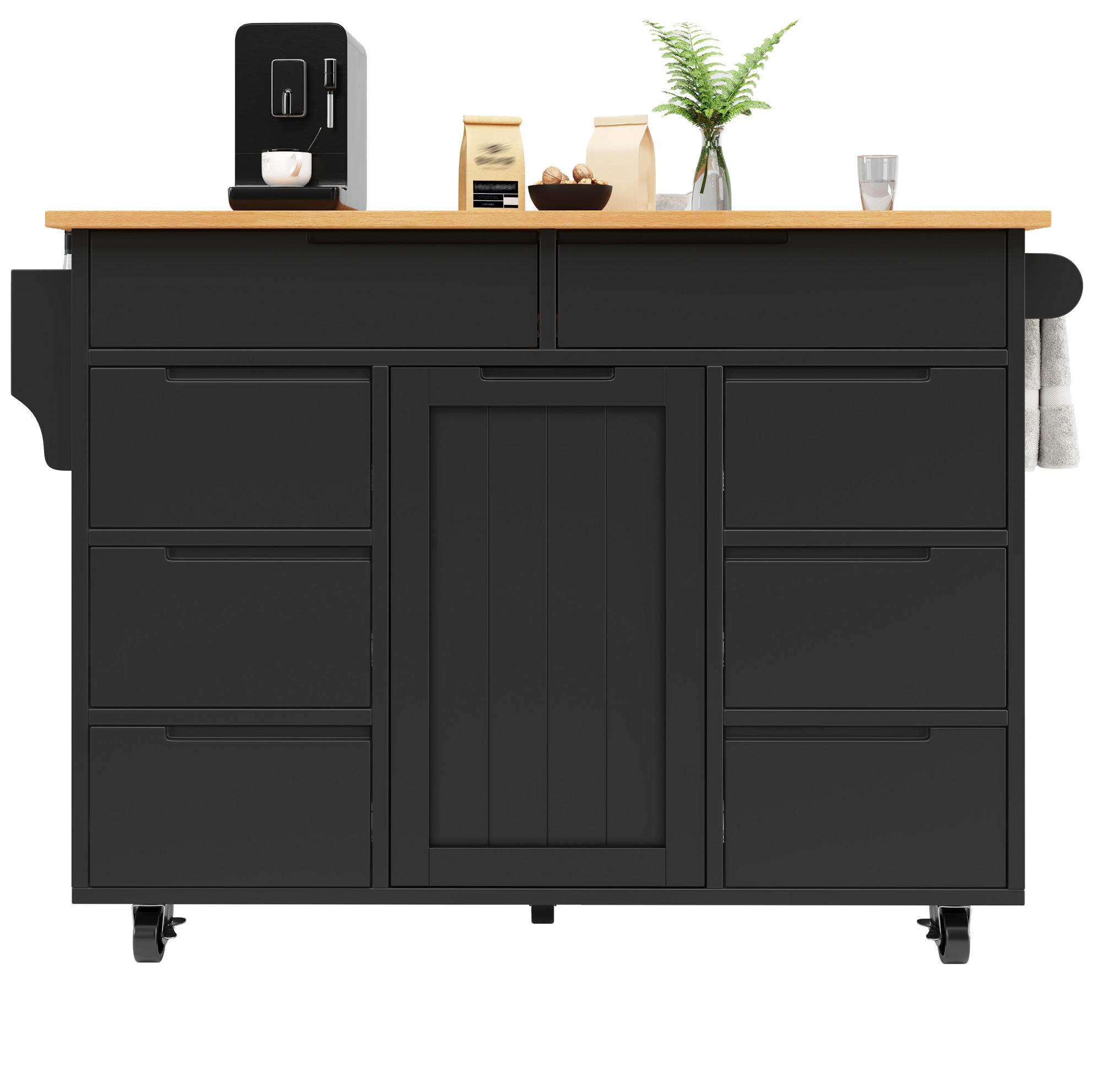 KÜCHENINSEL mit Klapptisch 122 x 74,5 x 91,5 cm Schwarz - Schwarz, Holz (74.5/91.5/122cm) - Beauniv