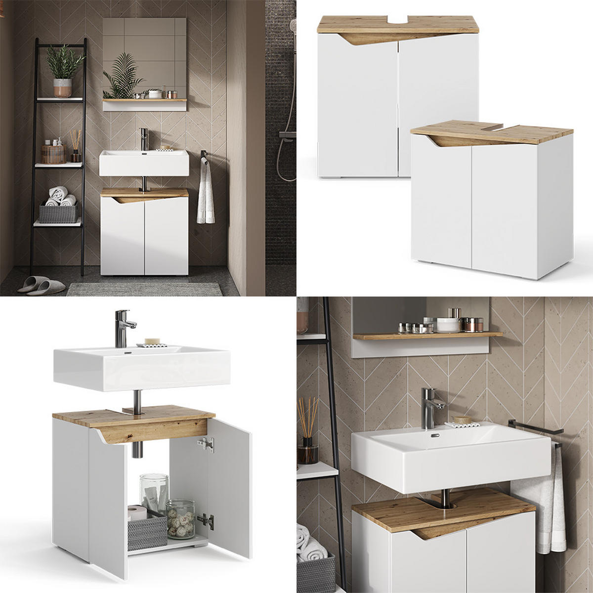 WASCHBECKENUNTERSCHRANK Marelle Weiß 60 x 57.5 cm mit 2 Türen - Weiß, Holzwerkstoff (60/57.5/35cm) - Vicco