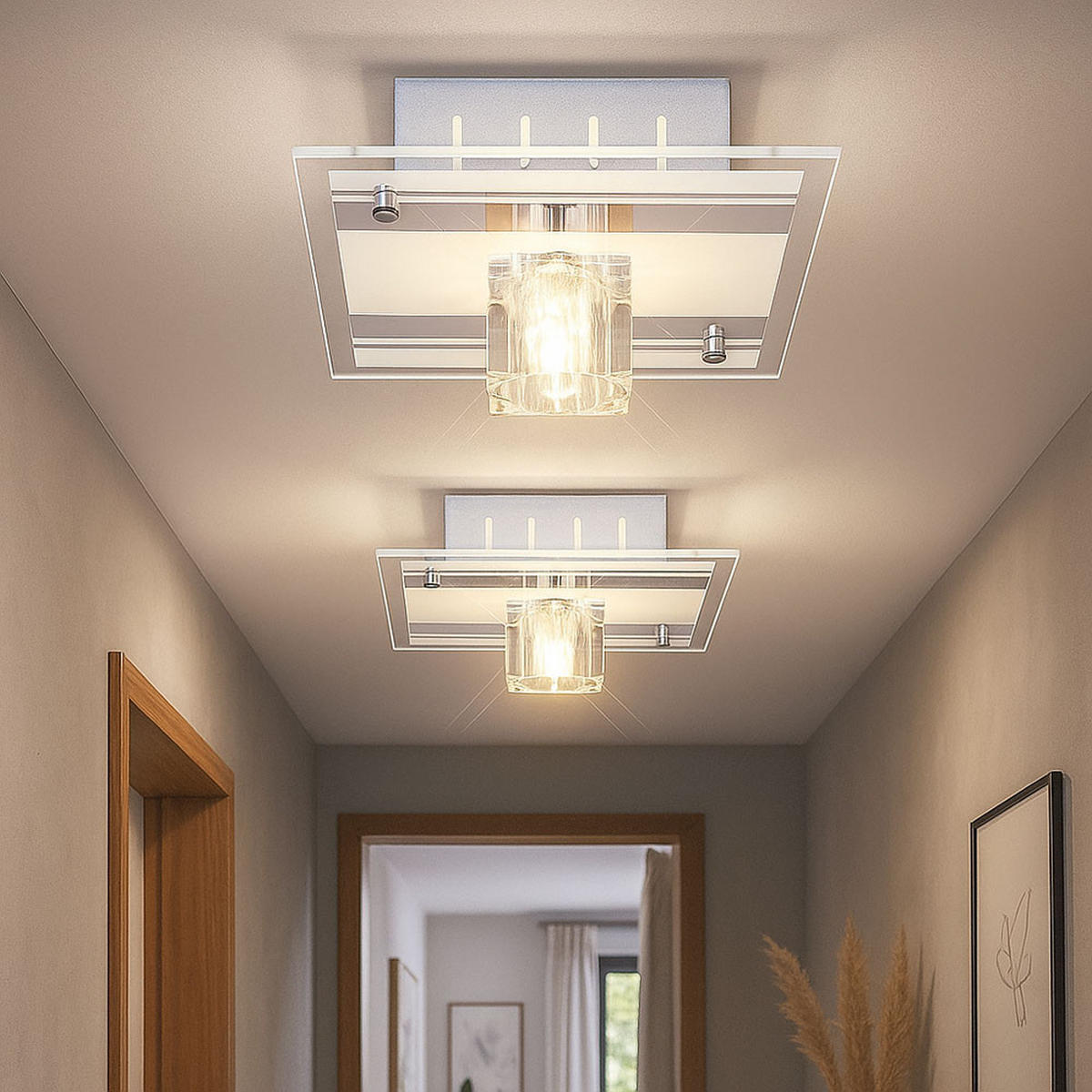 DECKENLEUCHTE Metall Silber kristall 2er Set - Silberfarben, Glas (18/18/8cm)