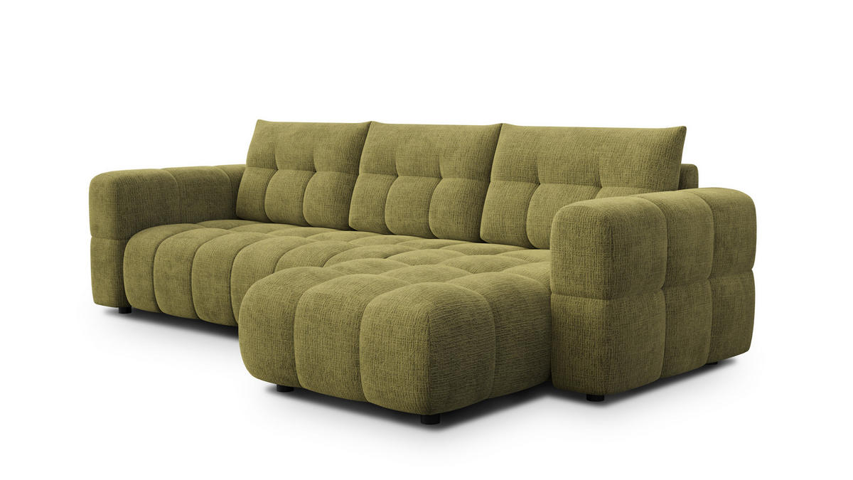 ECKSOFA CLOUDI 4-Sitzer rechts, olivgrün - Schwarz/Olivgrün, Holz/Textil (294/160cm) - Courtois Laville