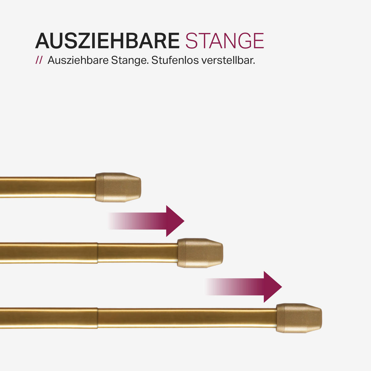 GARDINENSTANGE 2er-Pack Gold Messing glänzend 110-150 cm + 4 Selbstklebehaken - Goldfarben, Metall (1/100cm)