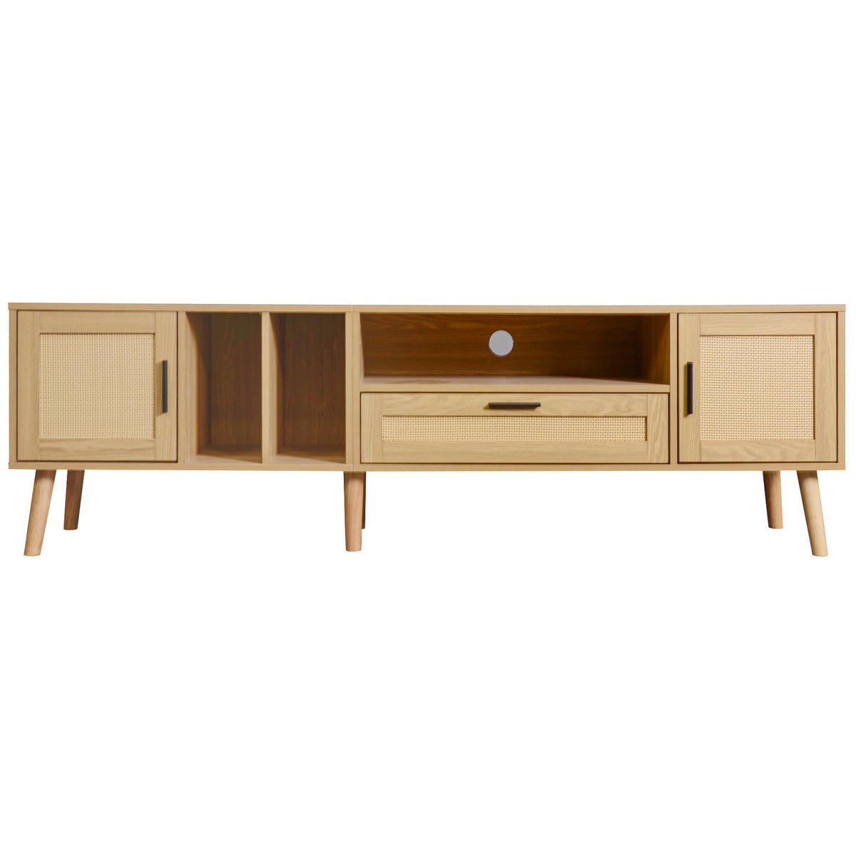 TV-LOWBOARD aus Spanplatte 180x40x54 cm Eiche mit Rattan-Akzenten, 2 Türen und Schublade - Eichefarben, Holzwerkstoff (180/54/40cm) - IVMEU