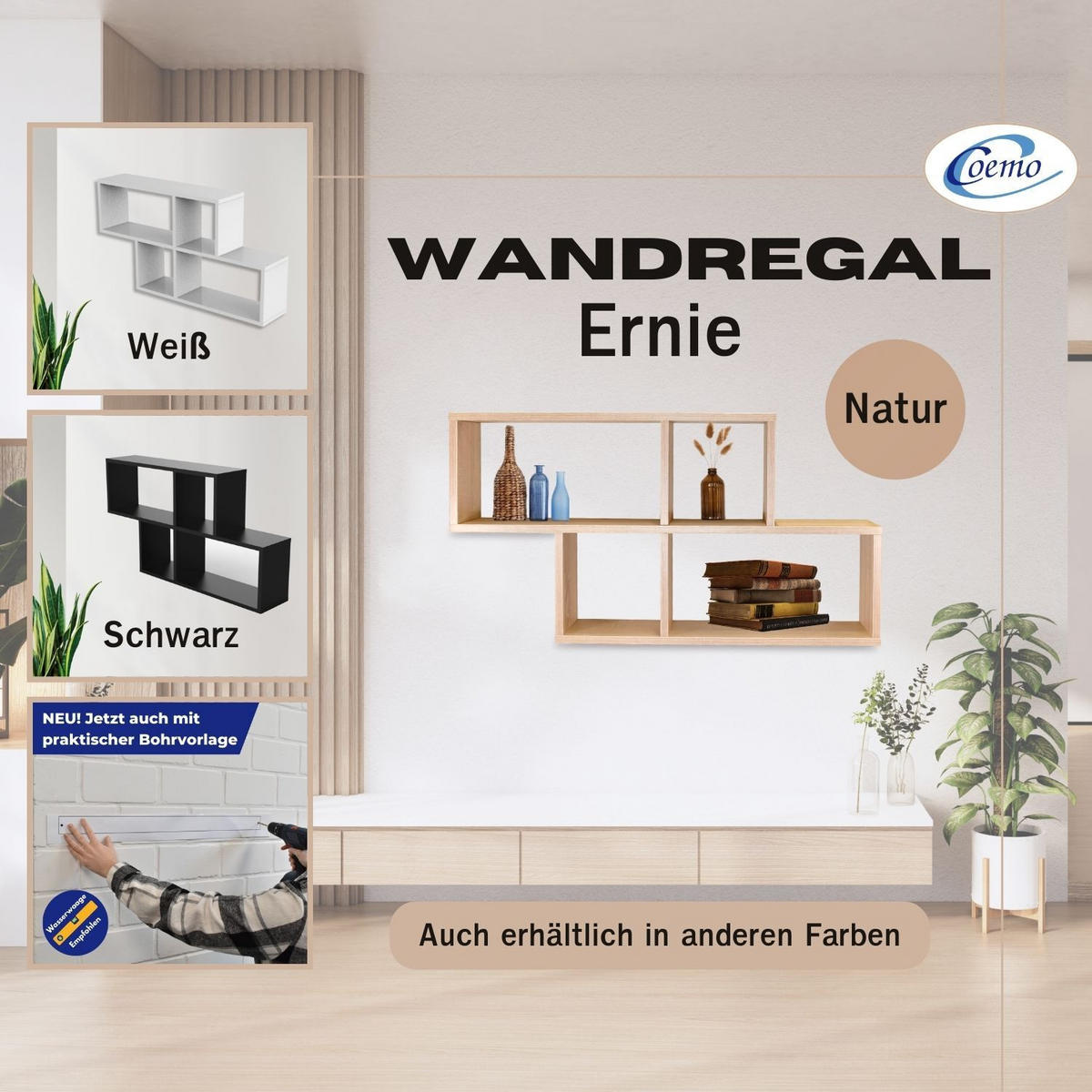 WANDREGAL ERNIE Natur 100/20/53 cm - Naturfarben, Holzwerkstoff (20/53/100cm) - Coemo