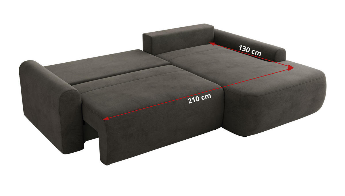 ECKSCHLAFSOFA CUBO L Dunkelgrau Velvet - rechts - Dunkelgrau/Schwarz, Kunststoff/Textil (187/273cm) - MKS