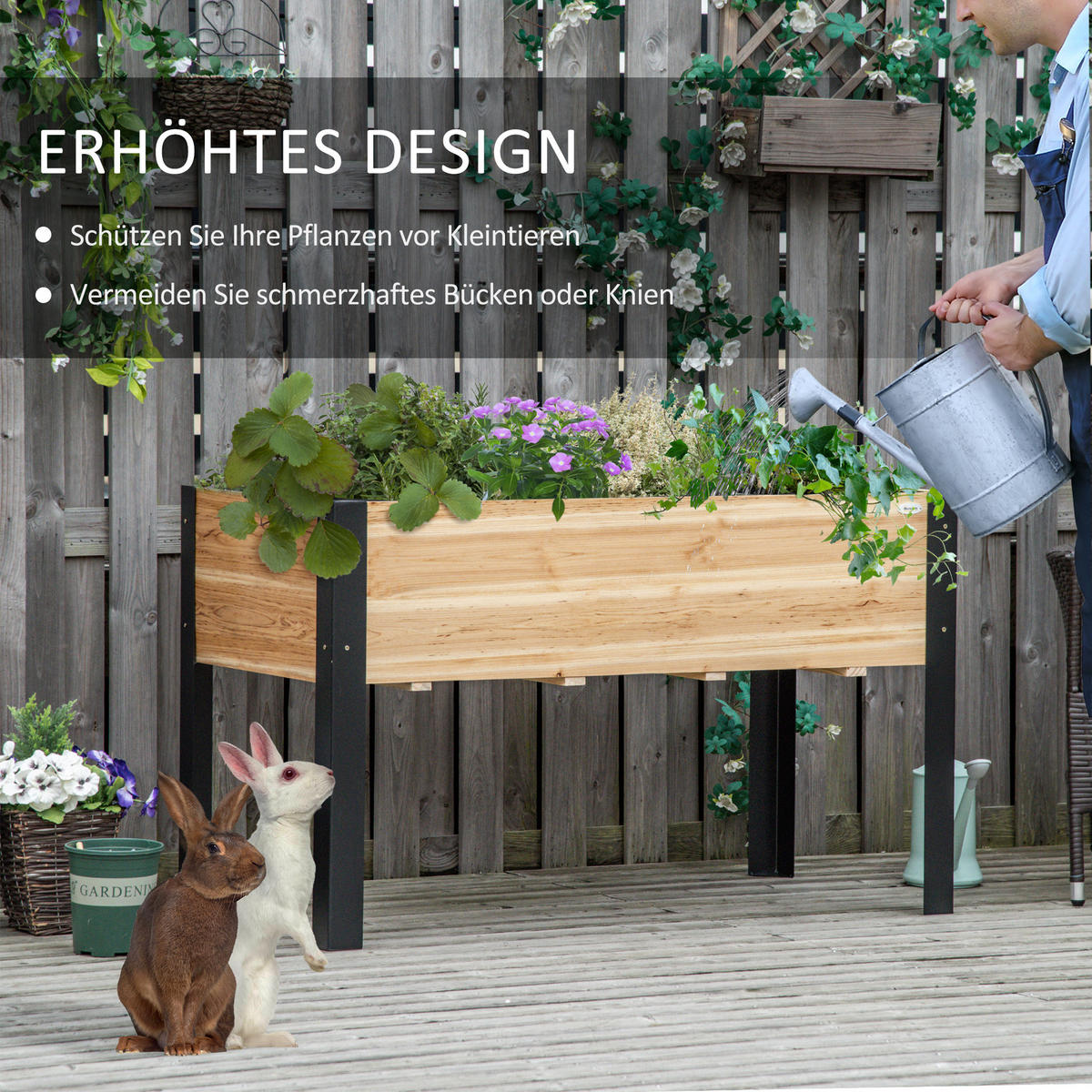 HOCHBEET, Tannenholz, Stahl, Naturholz+Schwarz - Multicolor, Metall (60/74/120cm) - Outsunny