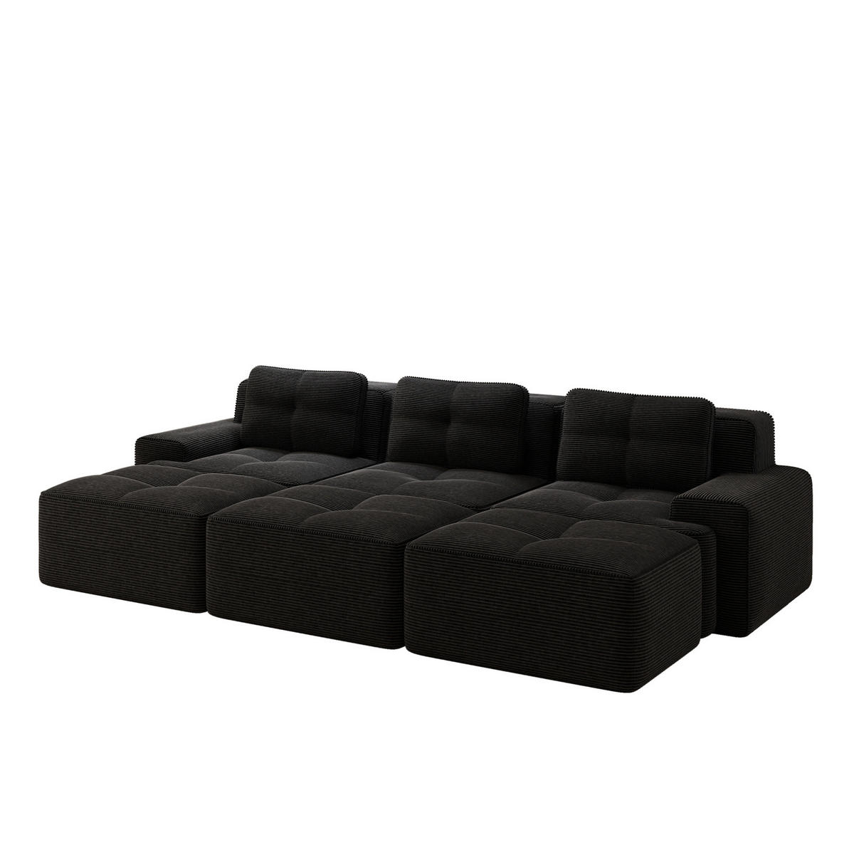 SOFA modular mit Schlaffunktion 74 cm Tiefsitz Cord Black - Schwarz, Kunststoff (177/69/293.2cm) - Meubliv