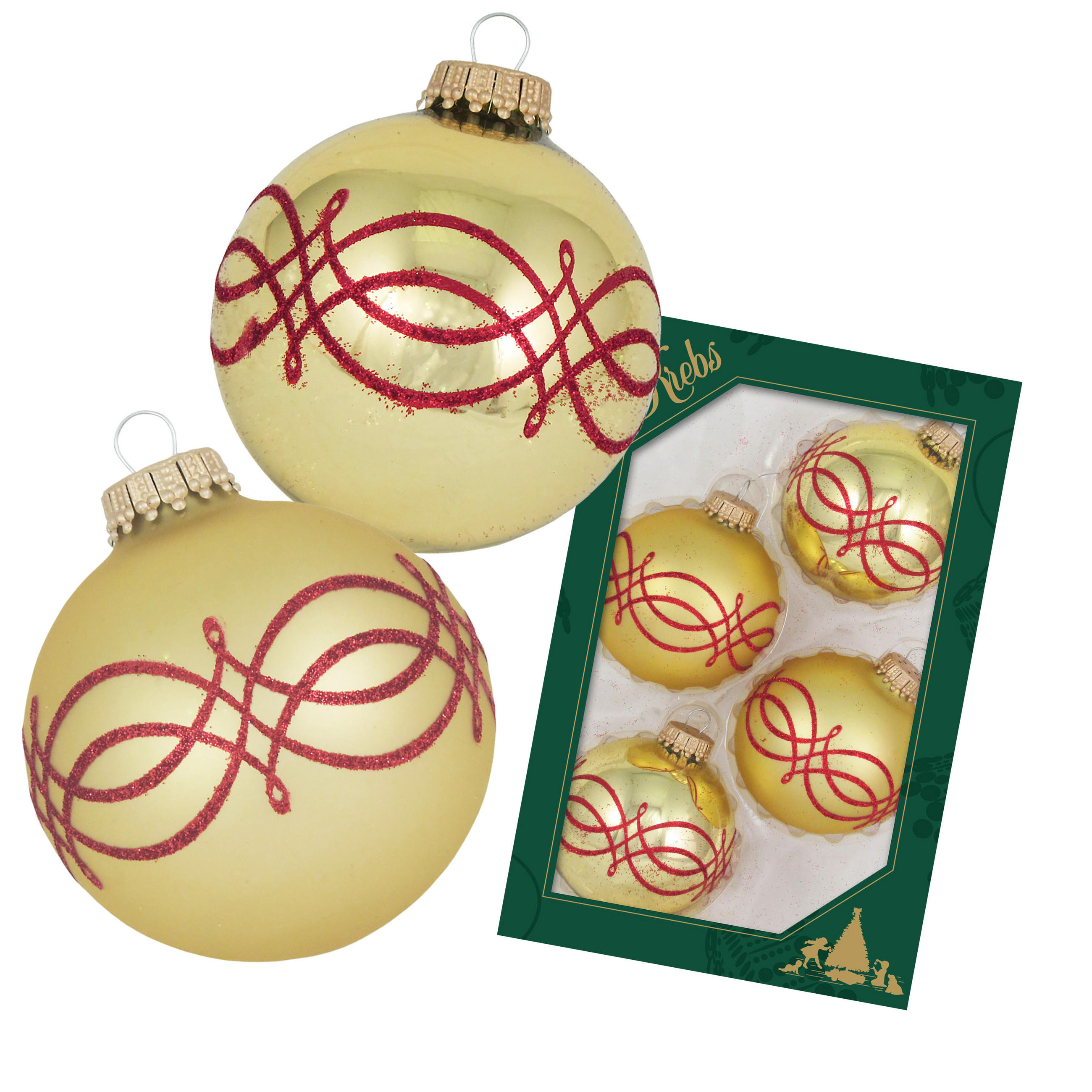 CHRISTBAUMKUGELN Schleifen-Design Goldfarbig 7cm (Glas / 4 Stk.) - Goldfarben, Glas (6/7/6cm) - Krebs Glas Lauscha