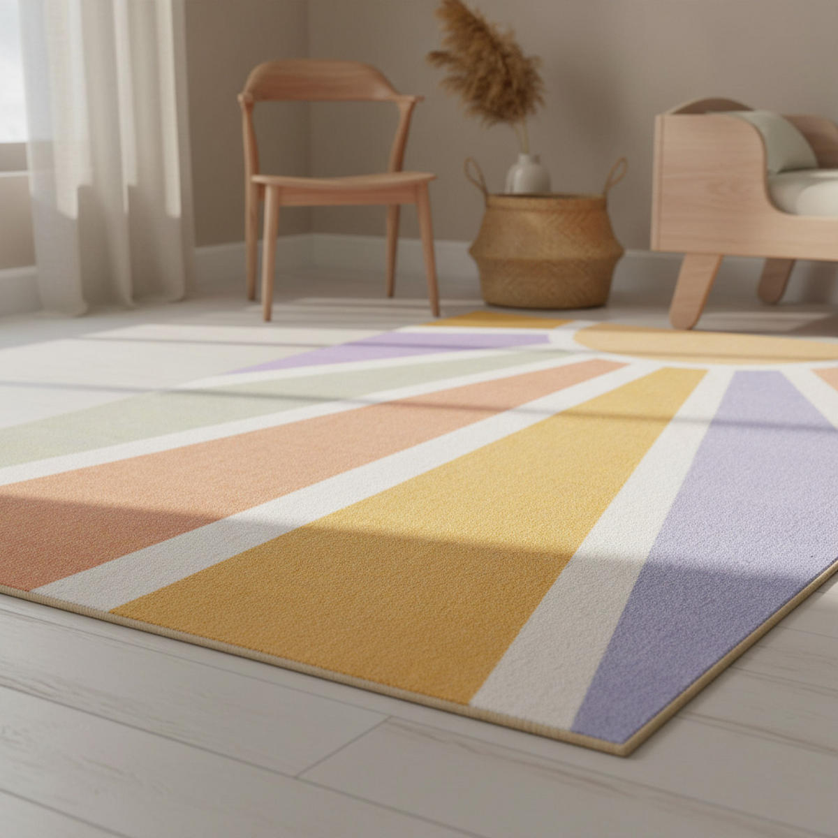 TEPPICH Kinder Flachgewebe Strahlen-Motiv Polyamid rutschfest Spielzimmer Multi Rechteckig 140x200 - Multicolor, Textil (140/200cm) - KADIMA DESIGN