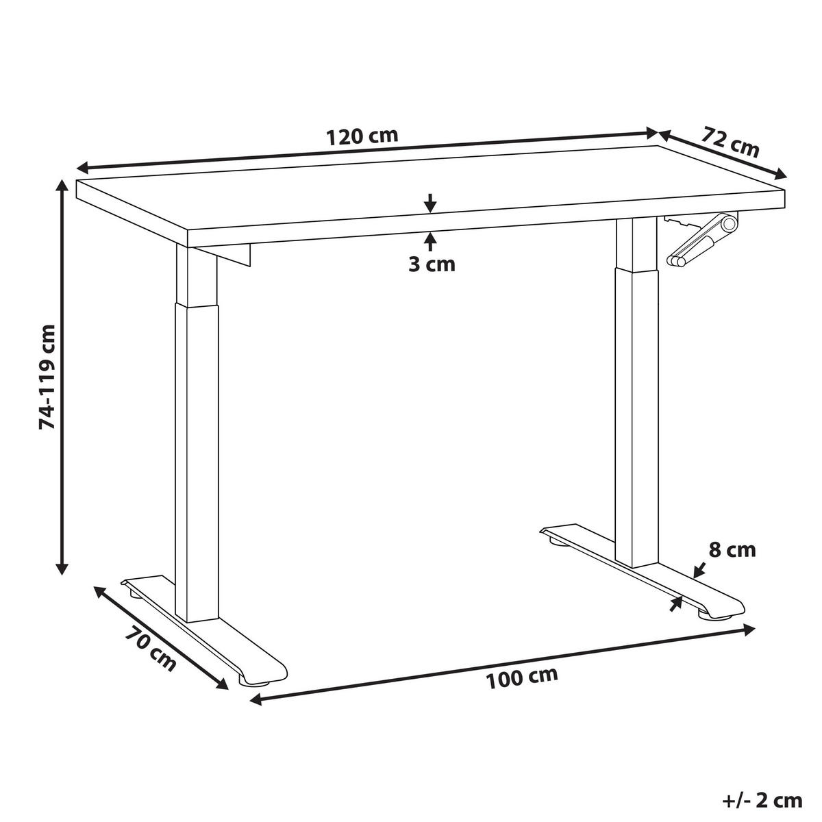 SCHREIBTISCH manuell höhenverstellbar 120/72 cm Hellbraun/Weiß Destines - Hellbraun/Braun, Holzwerkstoff/Metall (72/120/74cm) - Beliani