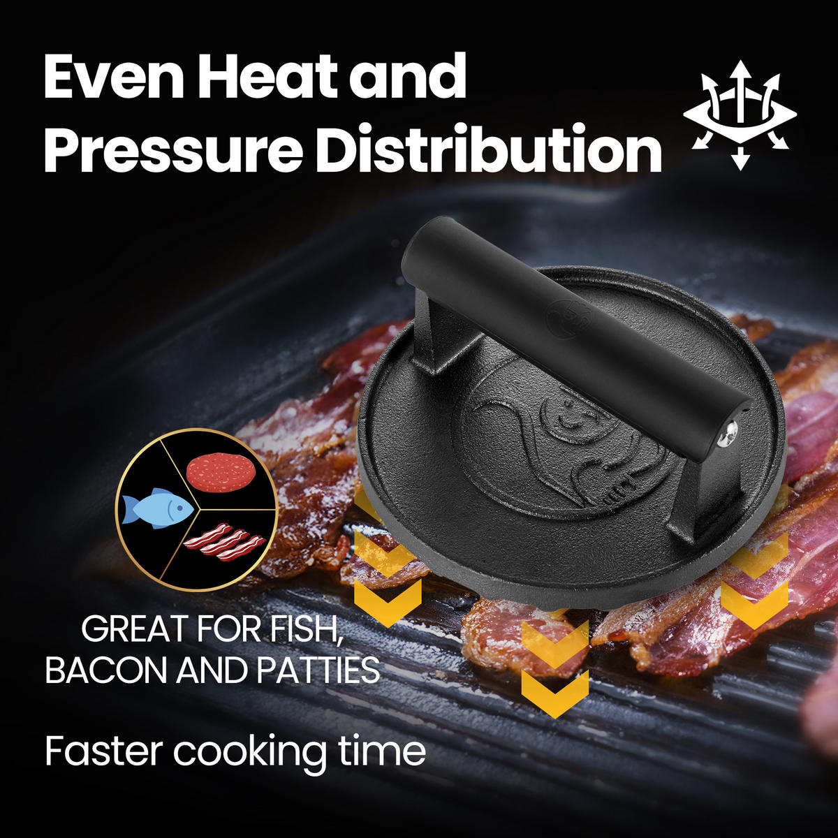 BURGERPRESSE Gusseisen,Burgerpresse, Gusseisen, Schwarz, 2lb schwere Smash-Burger-Presse - Schwarz, Metall (15.2/6.5/15.2cm) - Gourmet Easy