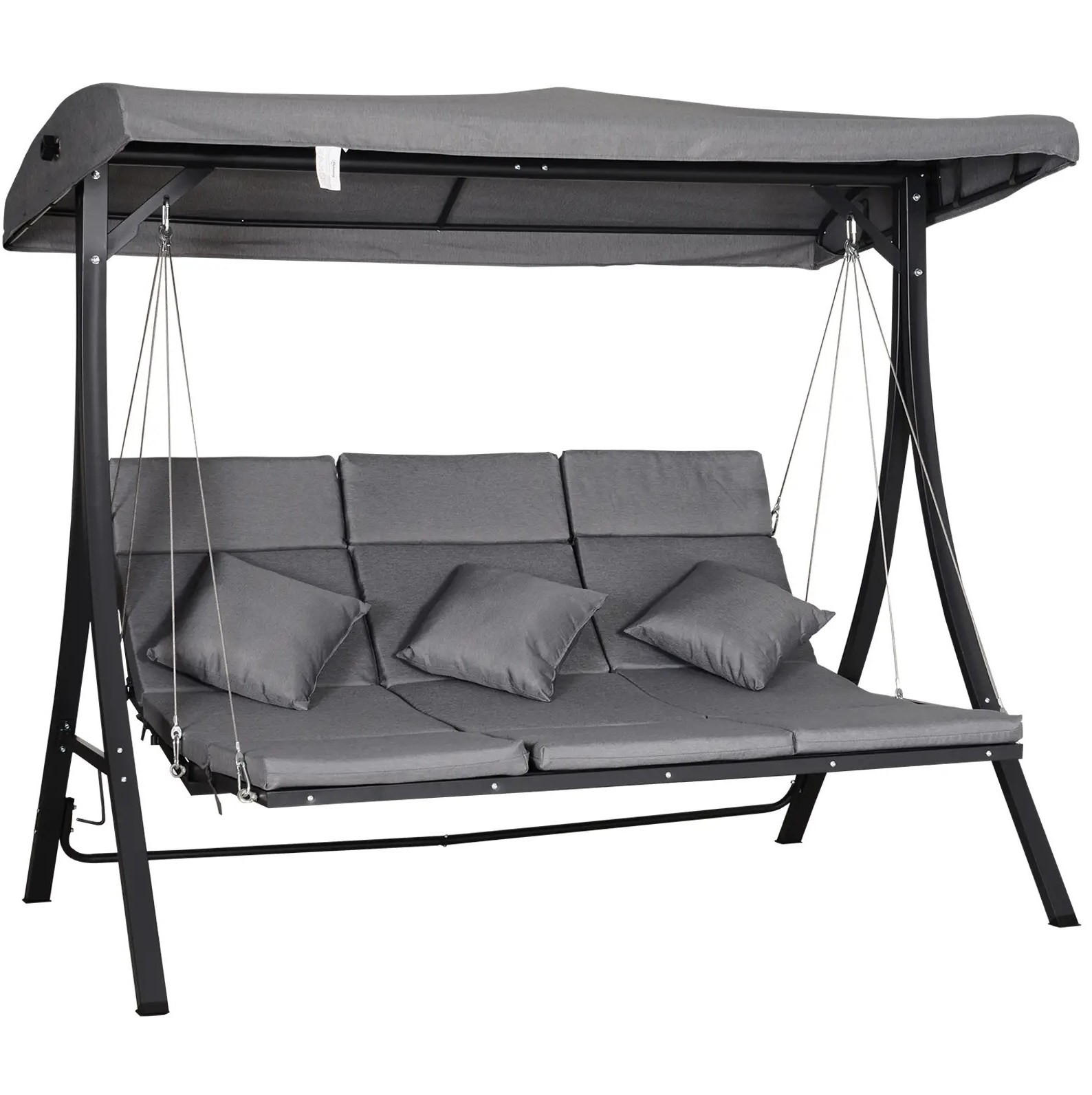 HOLLYWOODSCHAUKEL aus Metall in Grau mit verstellbarem Sonnendach - Grau, Metall (200/168/115cm) - Modfu