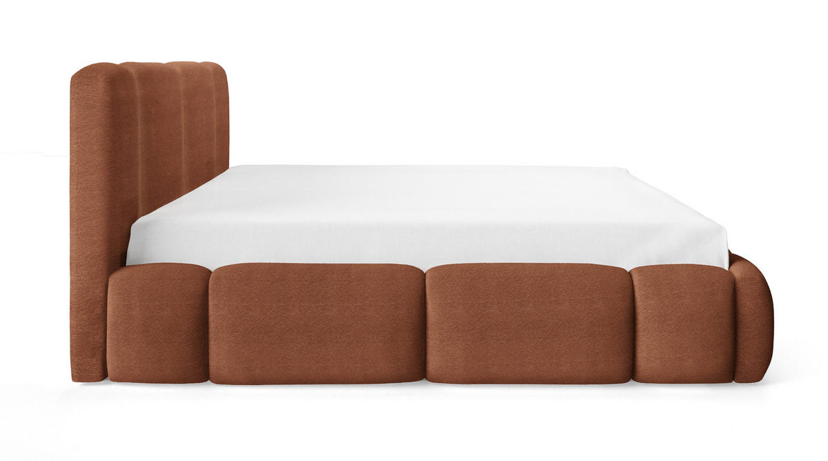 DOPPELBETT 140x200 Avelin mit Bettkasten, LED, Bouclé, Orange - Orange, Holz/Metall (140/200cm) - Emporius