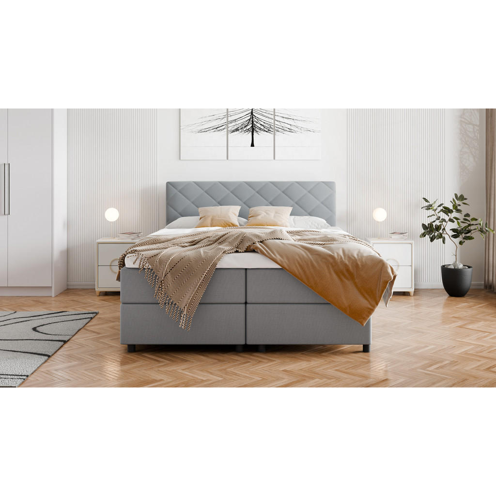 Thumbnail - Panda Möbel Boxbett, Hellgrau, Holz, Mode, 160x200 cm, Oeko-Tex® Standard 100, Schlafzimmer, Betten, Boxspringbetten