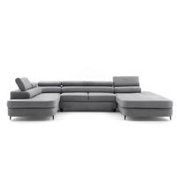 ECKSOFA U-Form PRIAM U Rechts mit Schlaffunktion 126x270 Velours Grau - Schwarz/Grau, Holz/Textil (203/91/350cm) - Muffo