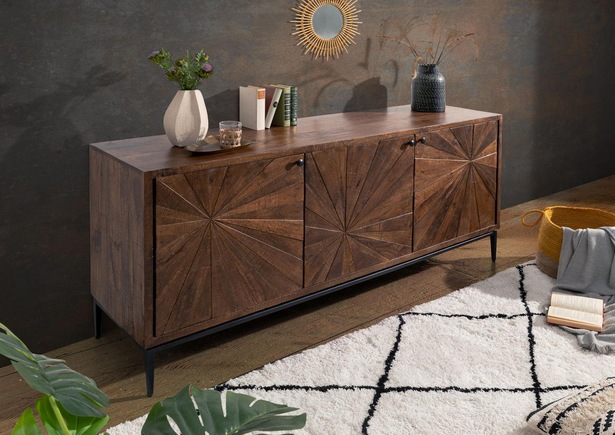SIDEBOARD Mango 183x46x84 braun lackiert STILMÖBEL #110 - Braun, Holz (183/84/46cm) - Massivmoebel24