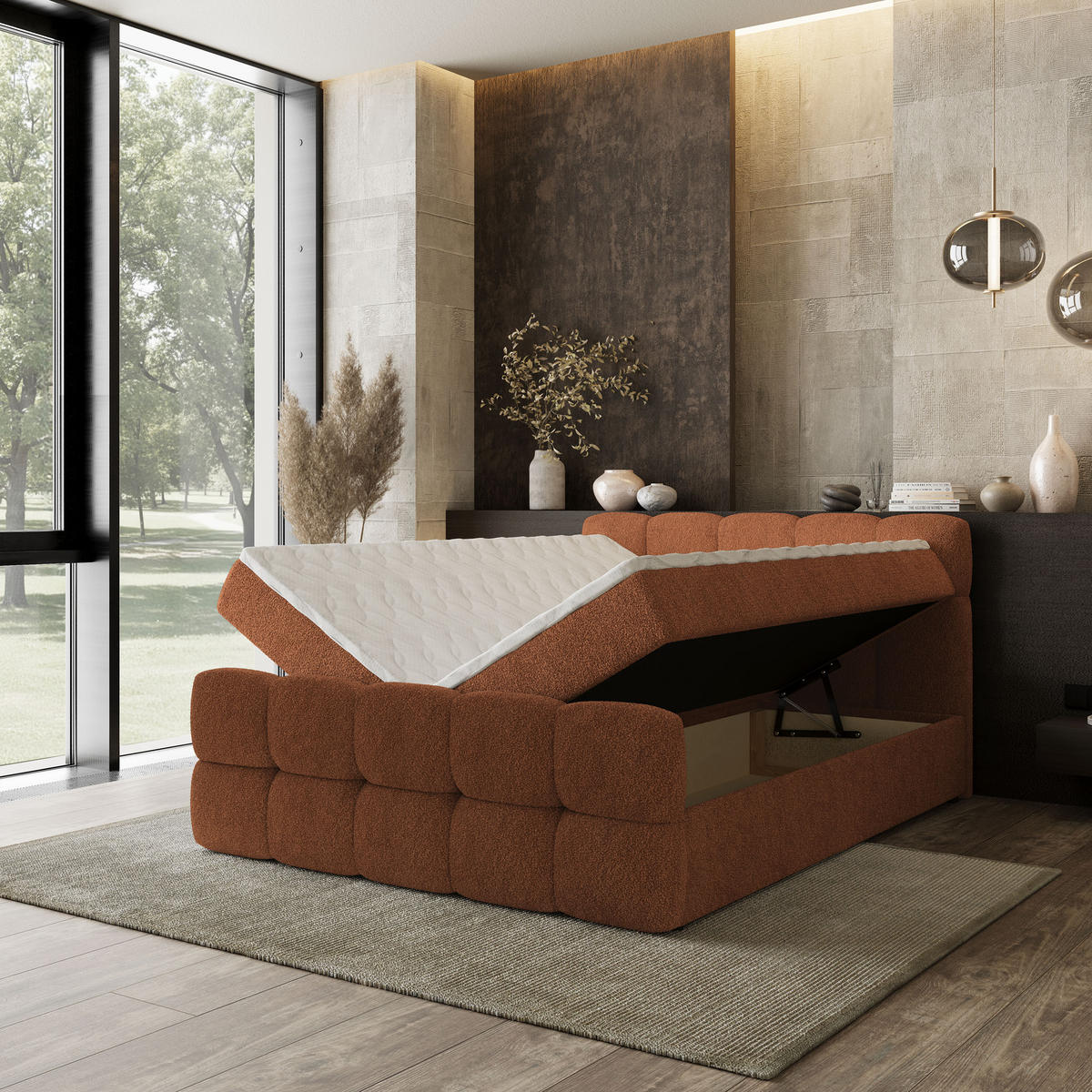 BOXBETT BRUME 180x200 cm mit Matratze und Topper, H2+H3 - Kupferfarben - Kupferfarben, Holz (180/200cm) - MASSENO