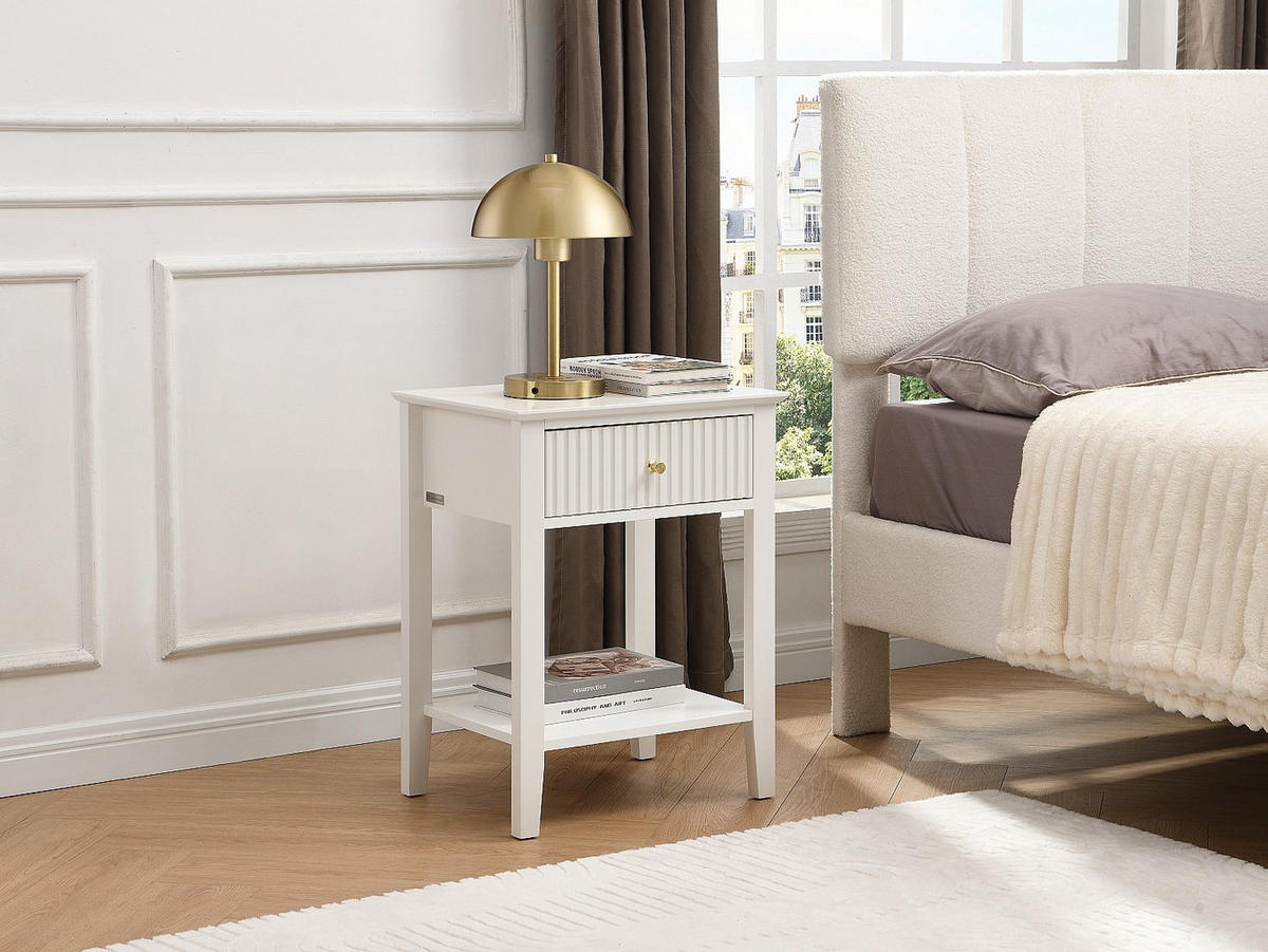 NACHTTISCH 2er-Set 1 Schublade & 1 Ablage – MDF – Weiß – NIRIVA - Weiß, Holz (48/61.5/35cm) - Vente-Unique