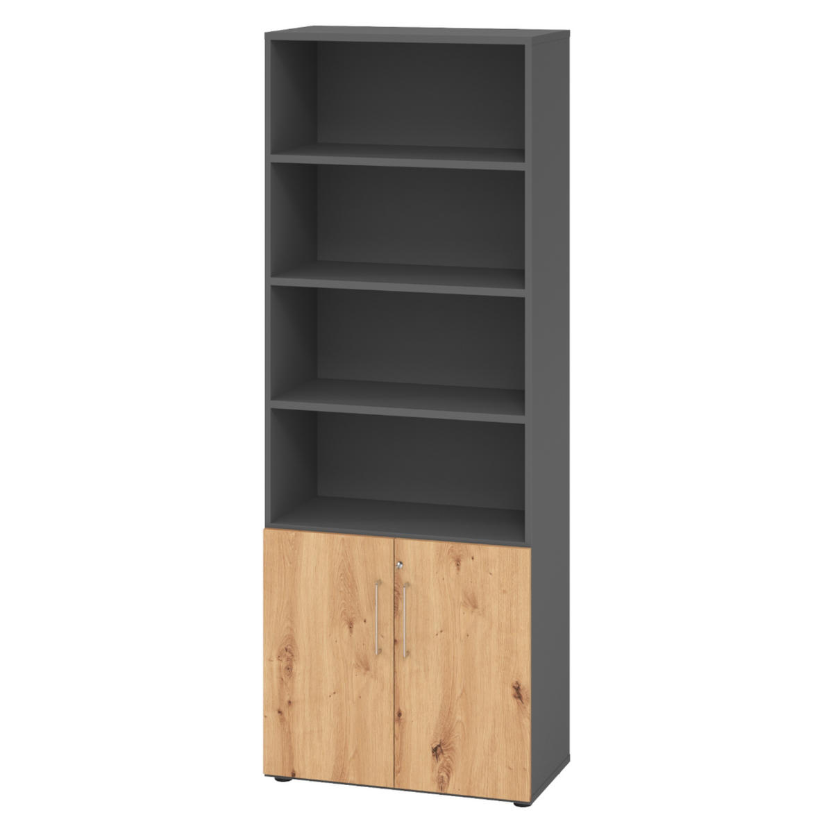KOMBISCHRANK - 2 plus 4 Ordnerhöhen 42/80/215,6 cm in Graphitfarben/Wildeiche - Wildeiche/Graphitfarben, Holzwerkstoff (80/215.6/42cm) - bümö