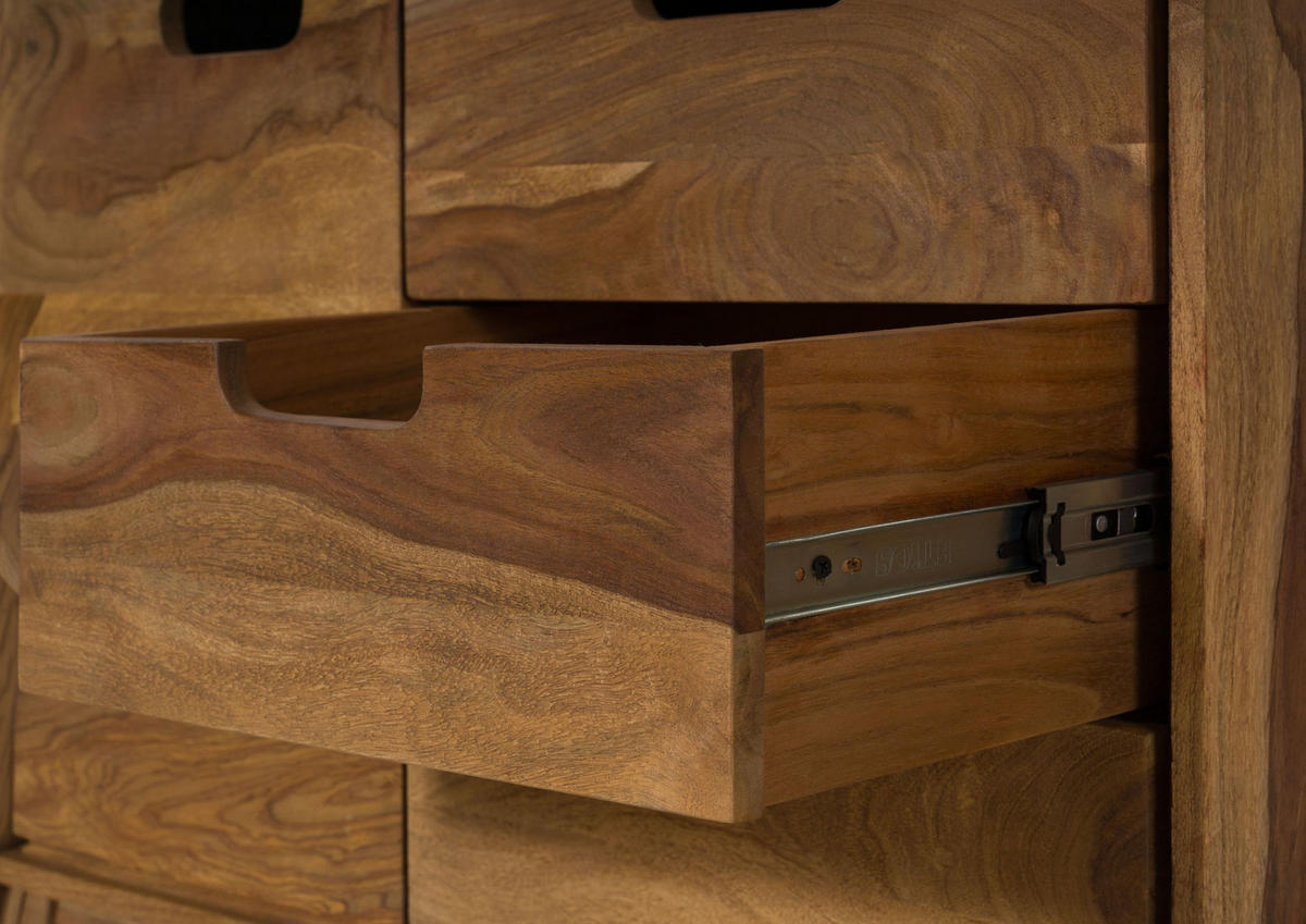 KOMMODE Sheesham 90x40x65 natur sandgestrahlt lackiert MALMÖ 2 #205 - Braun, Holz (90/65/40cm) - Massivmoebel24
