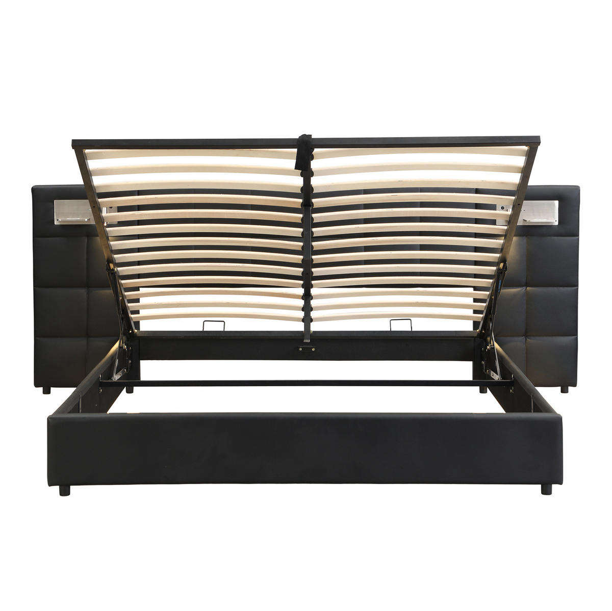 POLSTERBETT aus PU 180x200 cm Schwarz mit Stauraum, USB-Anschluss, kabellosem Laden und Beleuchtung - Schwarz, Leder (180/200cm) - IVMEU