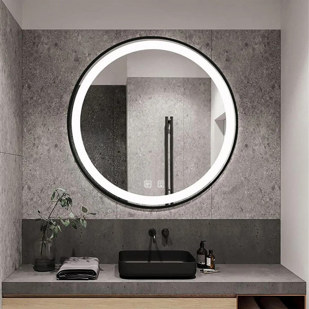SPIEGEL Rea Led 50cm Mmj Black - Grau, Glas (50/50/2cm) - REA