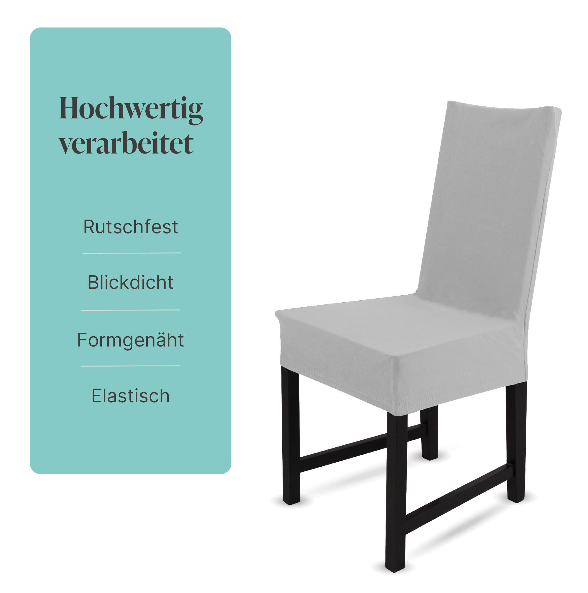 STUHLHUSSE elastisch ( 2er Pack / Silber ) - Stretchhusse aus Baumwolle für Esszimmer, Küche ( 42 cm x 65 cm ) - Silberfarben, Textil (42/65cm) - Bestlivings