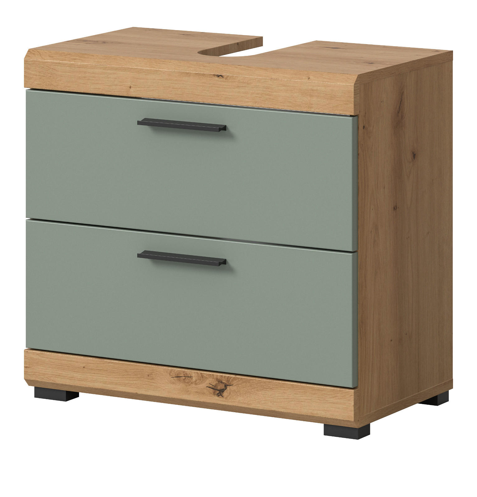 WASCHBECKENUNTERSCHRANK Salbei grün, Eiche Artisan 60 cm mit Schubkästen - Salbeigrün/Schwarz, Holzwerkstoff/Kunststoff (60/56/37cm) - Inn.Furn