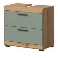 WASCHBECKENUNTERSCHRANK Salbei grün, Eiche Artisan 60 cm mit Schubkästen - Salbeigrün/Schwarz, Holzwerkstoff/Kunststoff (60/56/37cm) - Inn.Furn