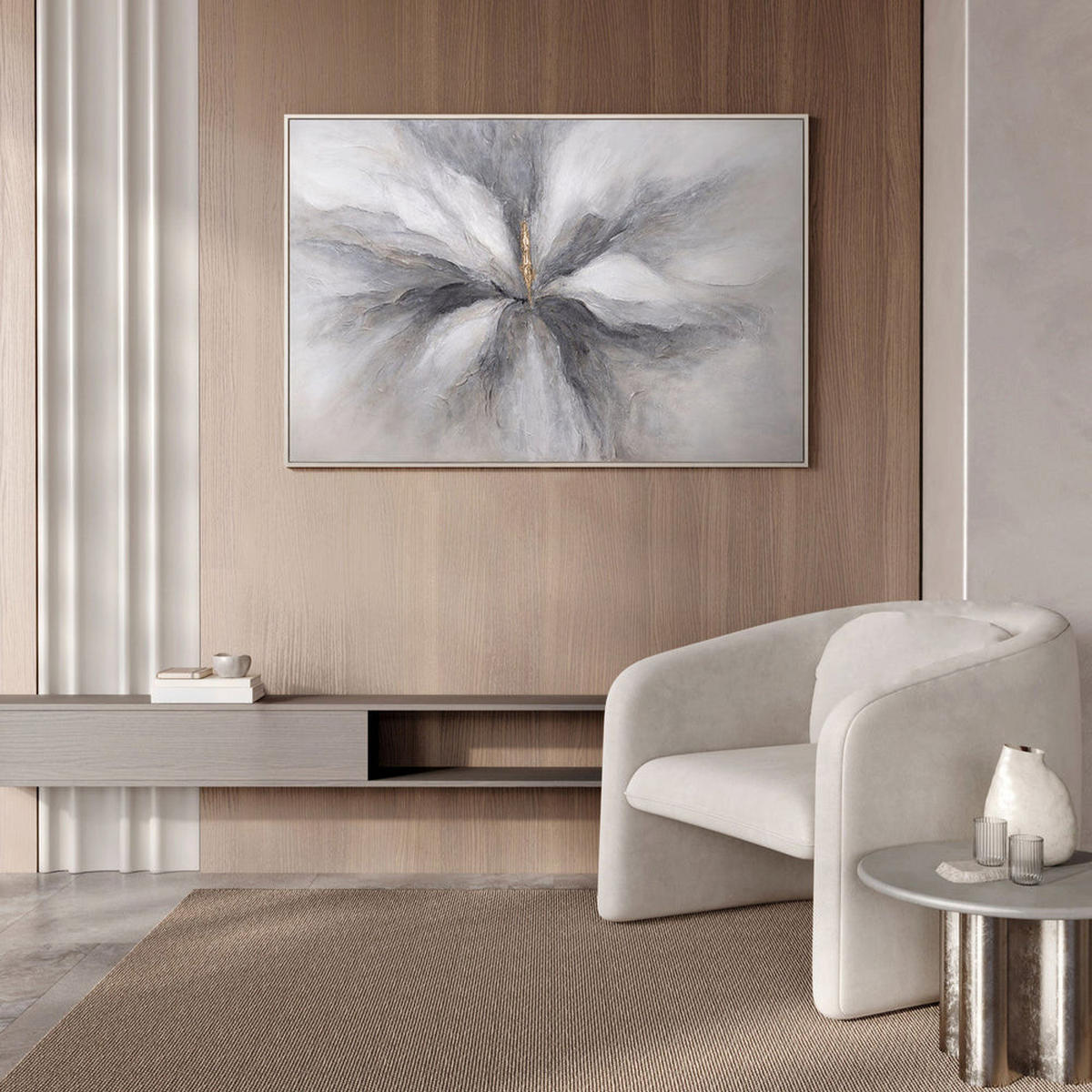 GEMÄLDE Goldener Moment Schattenfugenrahmen Grau 120x80 cm - Grau, Holz (120/80cm) - YS-art gallery