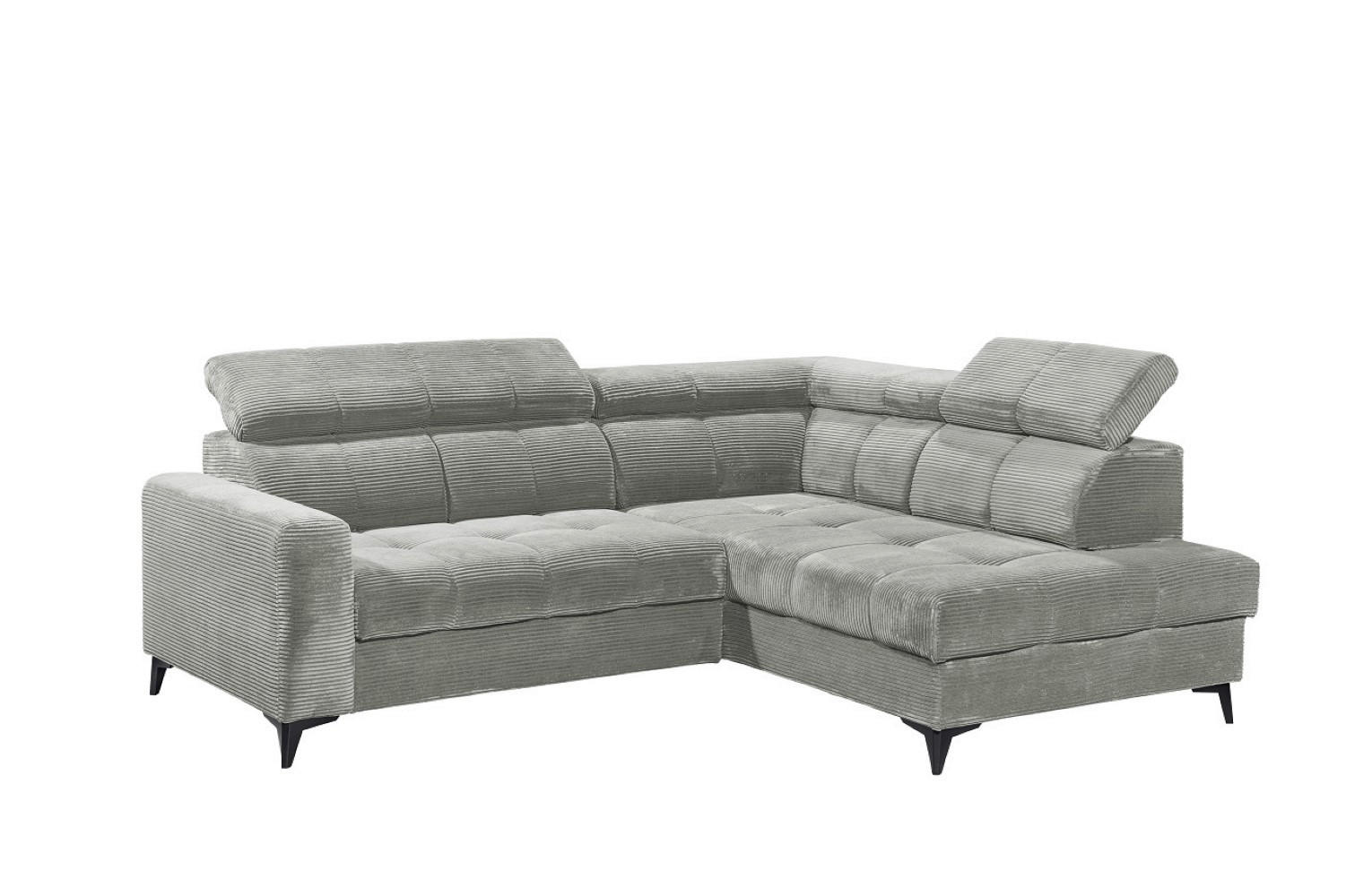 ECKSOFA mit elektronische Sitztiefenverstellung, USB-Anschluss und stilvollem Breitcord-Bezug - Silberfarben, Textil (200/243cm) - ed exciting design