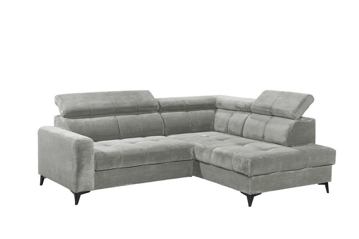 ECKSOFA mit elektronische Sitztiefenverstellung, USB-Anschluss und stilvollem Breitcord-Bezug - Silberfarben, Textil (200/243cm) - ed exciting design